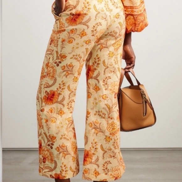 Zimmermann Pants - Zimmermann Orange and Cream Floral Wide-Leg Pants